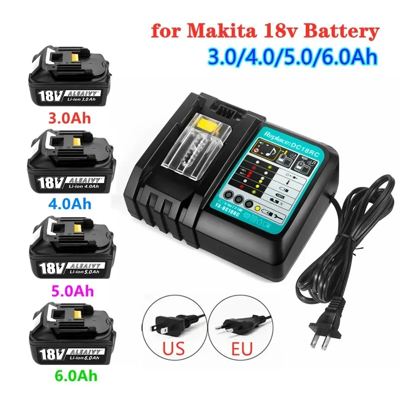 For Makita 18V BL1860 Rechargeable Battery 3.0/4.0/5.0/6.0Ah 18650 Lithium Battery BL1840 BL1850 BL1830 LXT400, DC18RC Charger