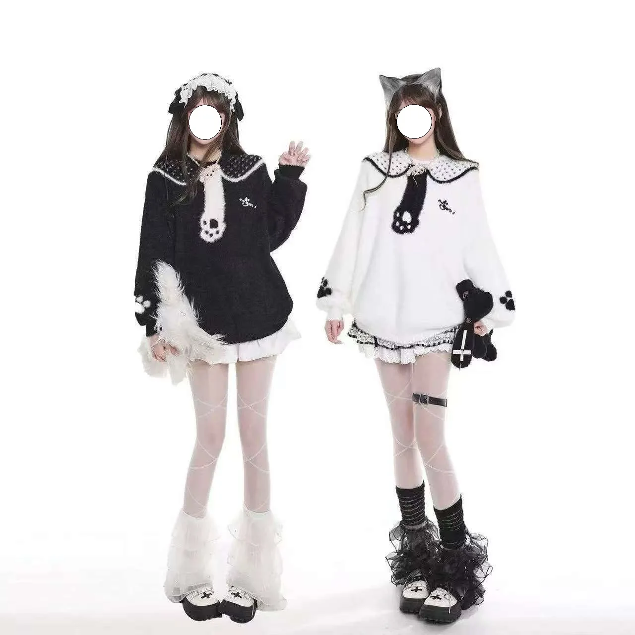 

Sweet Patterned Lazy Women's Knitted Sweater Faux Fur Autumn Winter Y2K Sle Faionable Casual Top Quali Material