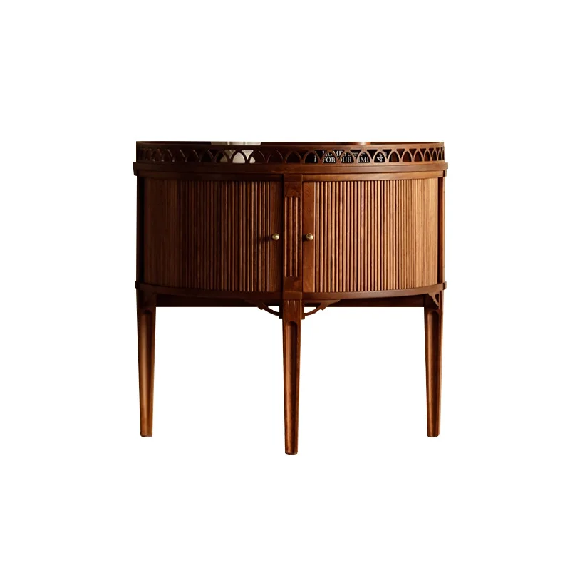 Yjq  solid wood semicircular entrance cabinet living room French retro storage tea and wine cabinet entrance storage cabinet