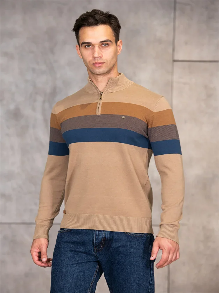 Jersey de retazos para hombre, suéter informal de algodón con cremallera y cuello simulado para hombre, nuevo suéter cálido de moda de invierno para hombre