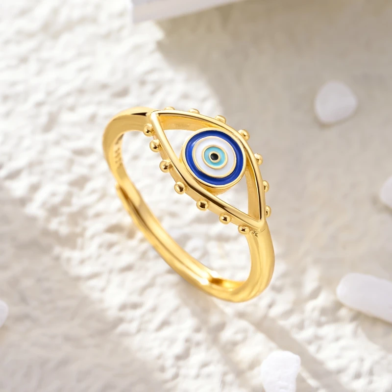 Original 925 Sterling Silver Gold Plated Guardian Eye Open Rings For Women Girls Jewelry Birthday Anniversary Gifts