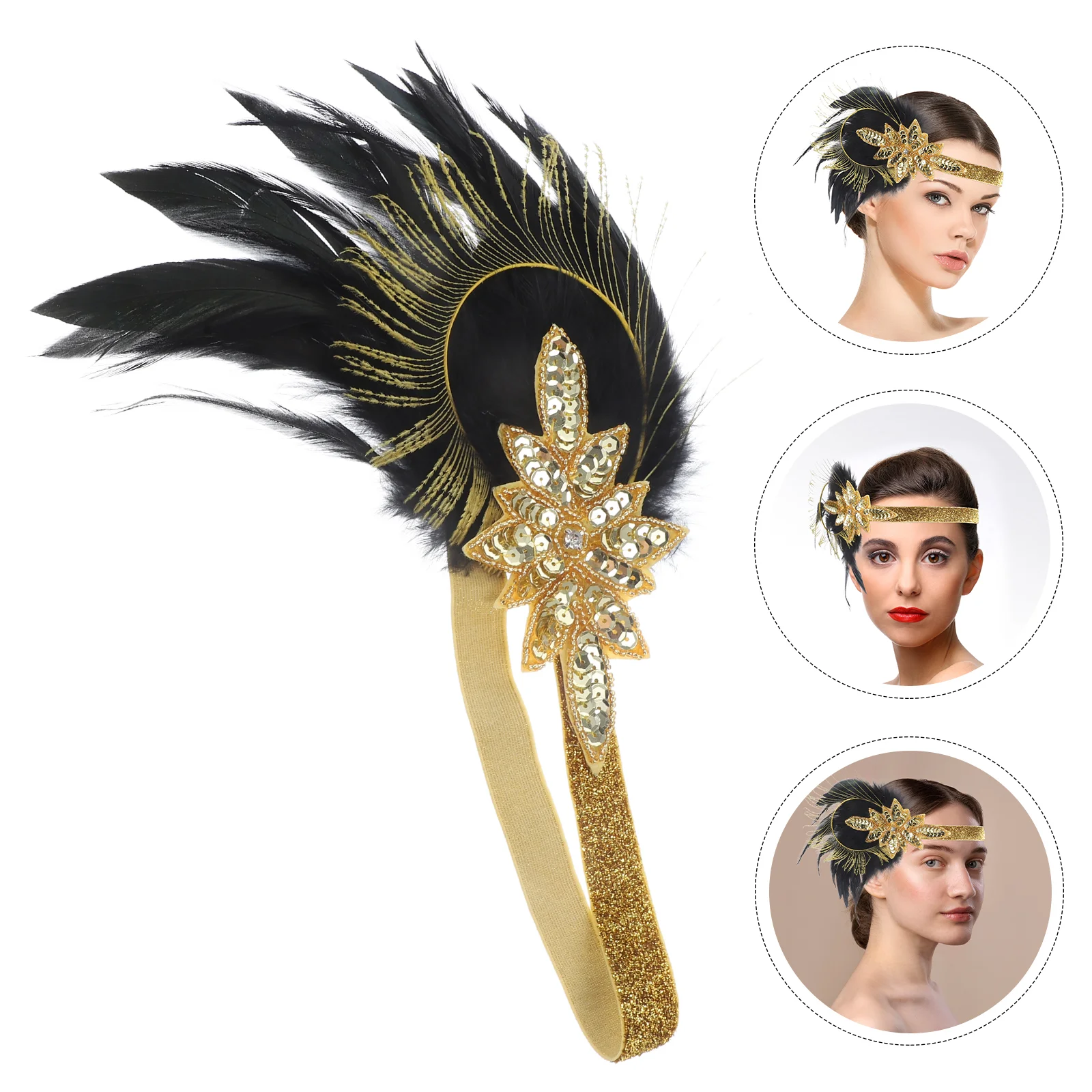 Tiara de penas de casamento 1920s, acessórios femininos, tiaras flapper para capacete de poliéster artificial, miss noiva rugido