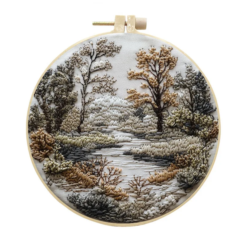 مجموعة أدوات تطريز الزهور DIY مع أدوات خيوط ملونة من القماش بنمط المناظر الطبيعية بدون طوق للخياطة الفنية والحرف اليدوية لديكور المنزل #5