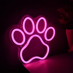 1pc Pink Cat Paw Neon Sign Night Light Mood Lamop For Pet Store Room Shop Decoration 9.25''*8.27''