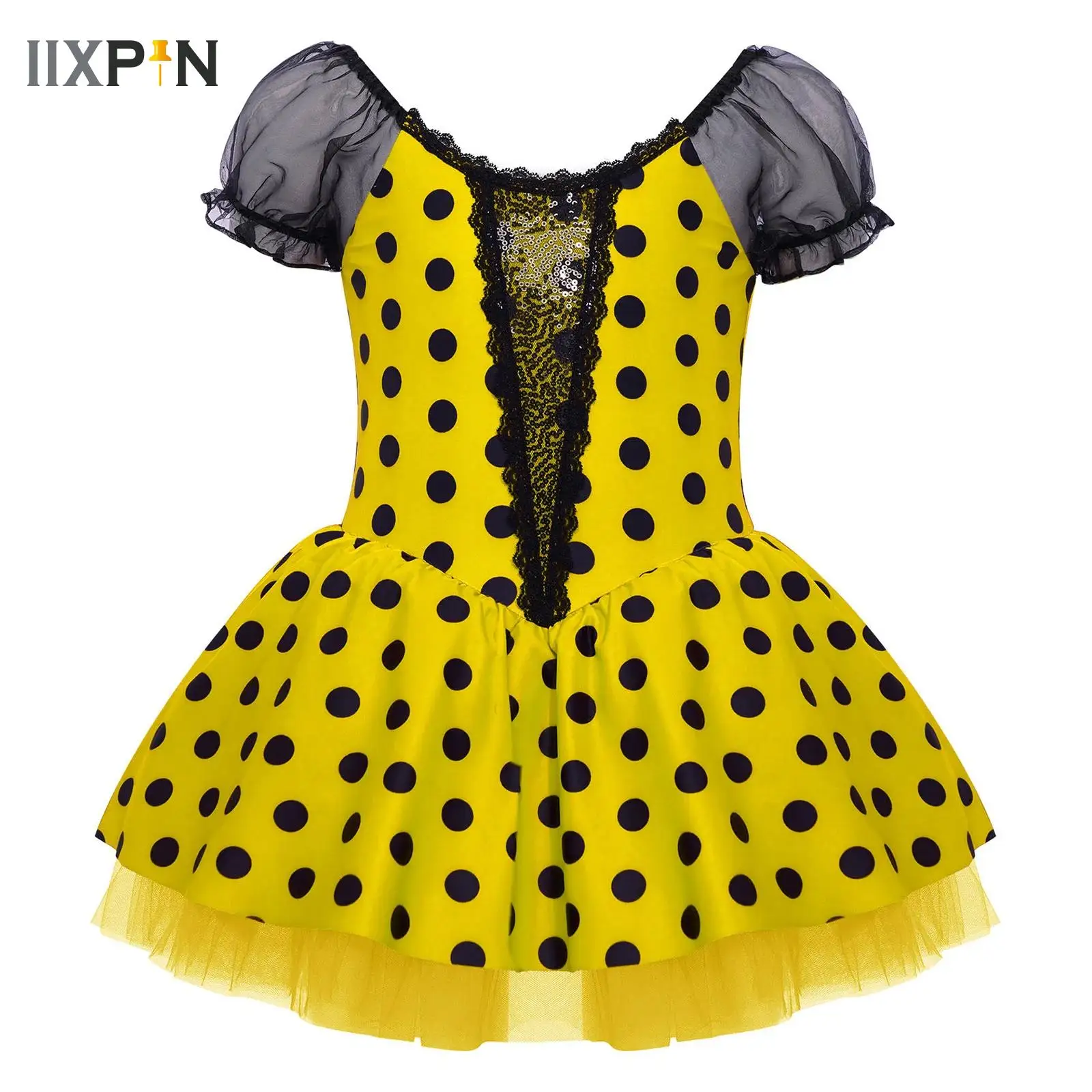 

Kids Girls Children Dancer Ballet Dance Dress Short Puff Sleeves Gymnastic Leotard Tutu Princess Dress for Stage Performance