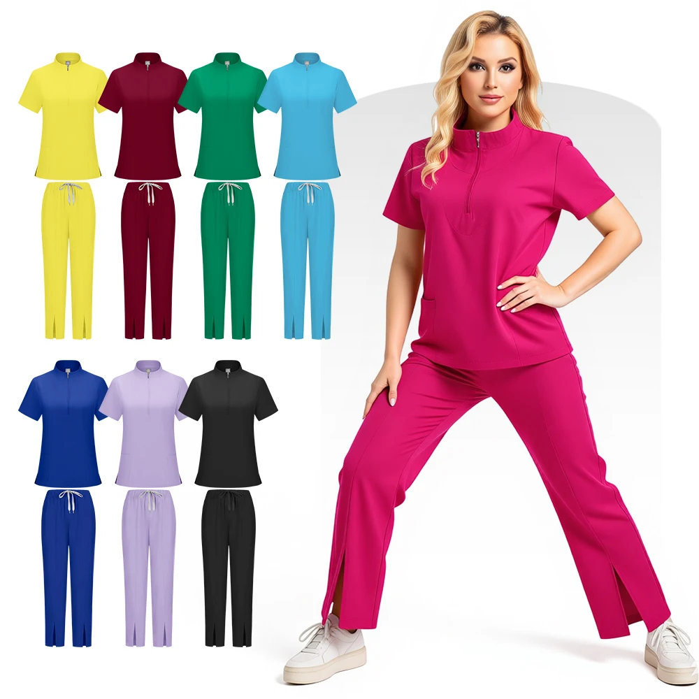 도매 클리닉 유니폼 의료 병원 간호사 남성 스크럽 세트 작업복 여성 치과 미용 스크럽 수술 가운 솔리드