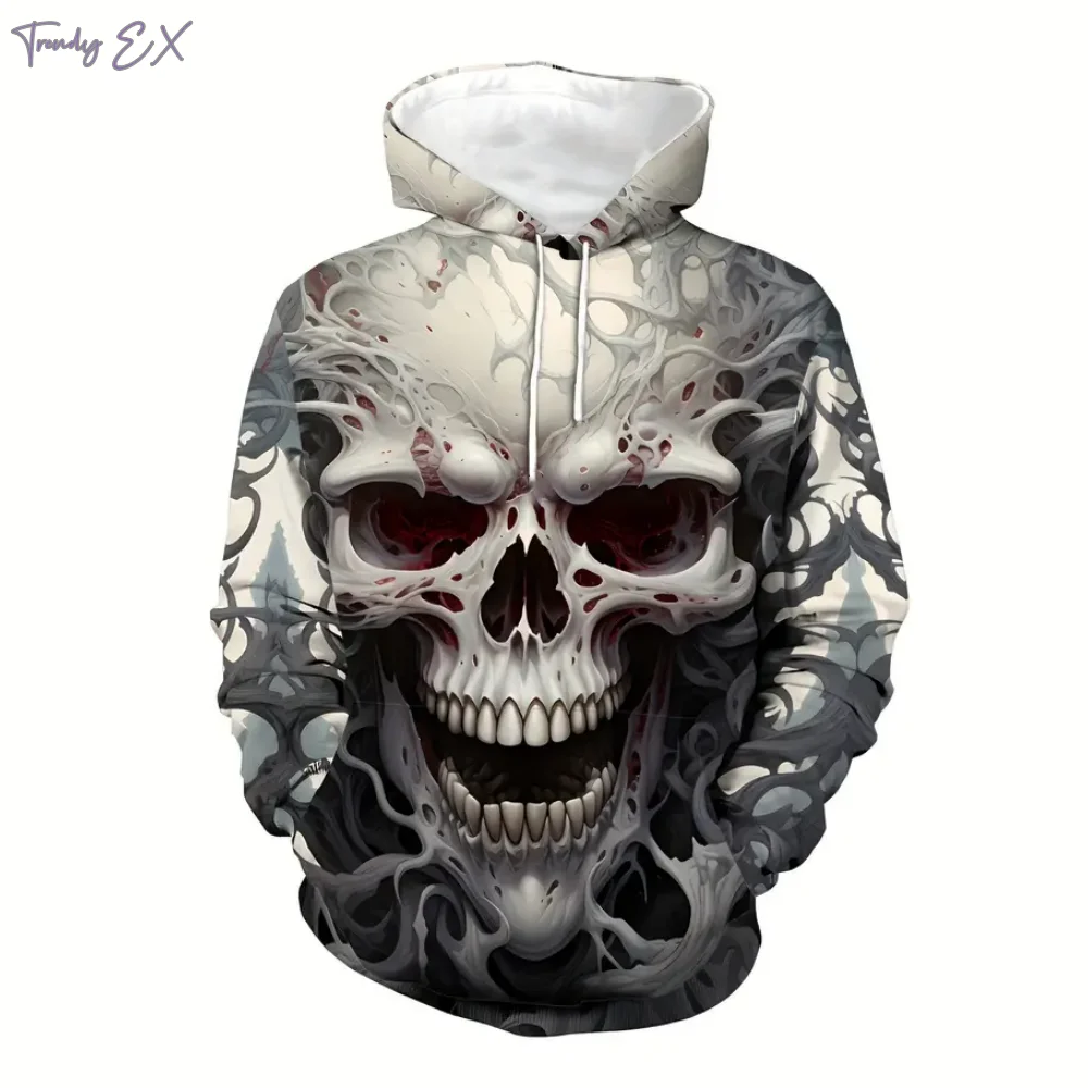 Sweatshirts for Men Punk Style 3D Skull Digital Prints Hoodies Street Fashion Kangaroo Pocket Long Sleeve Sports Mens Clothing