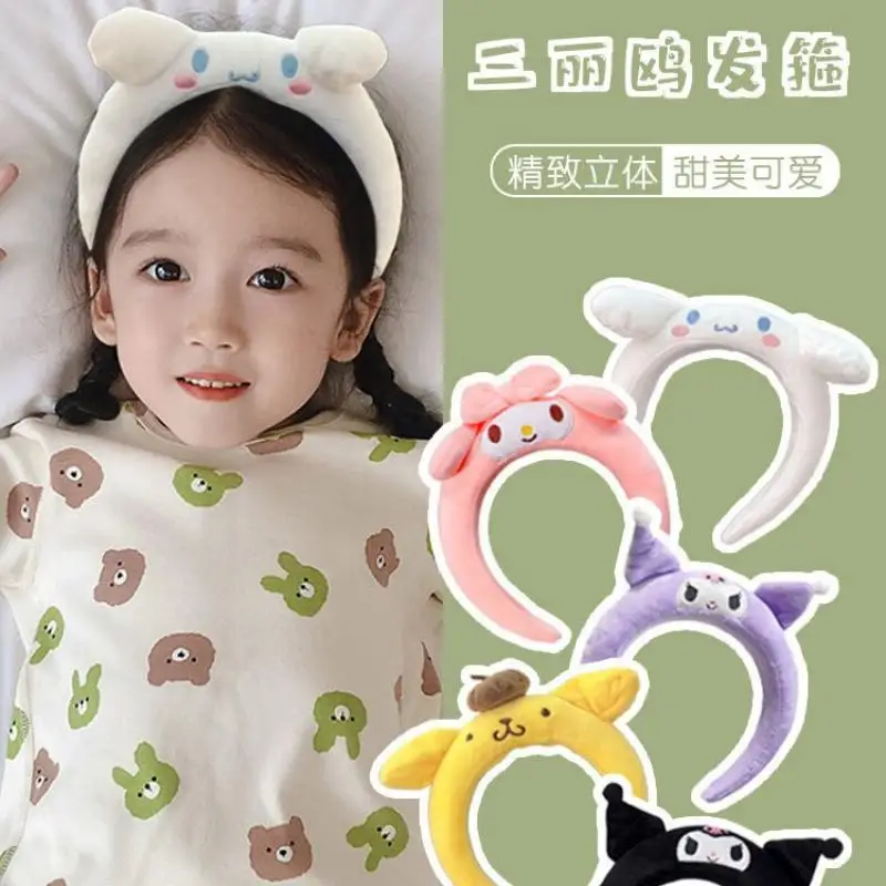 عصابة رأس قطيفة كرتونية للأطفال من MINISO Sanrioed ، غسل الوجه بالقرفة ، Kuromi My Melody ، هدية للطالبات والفتيات