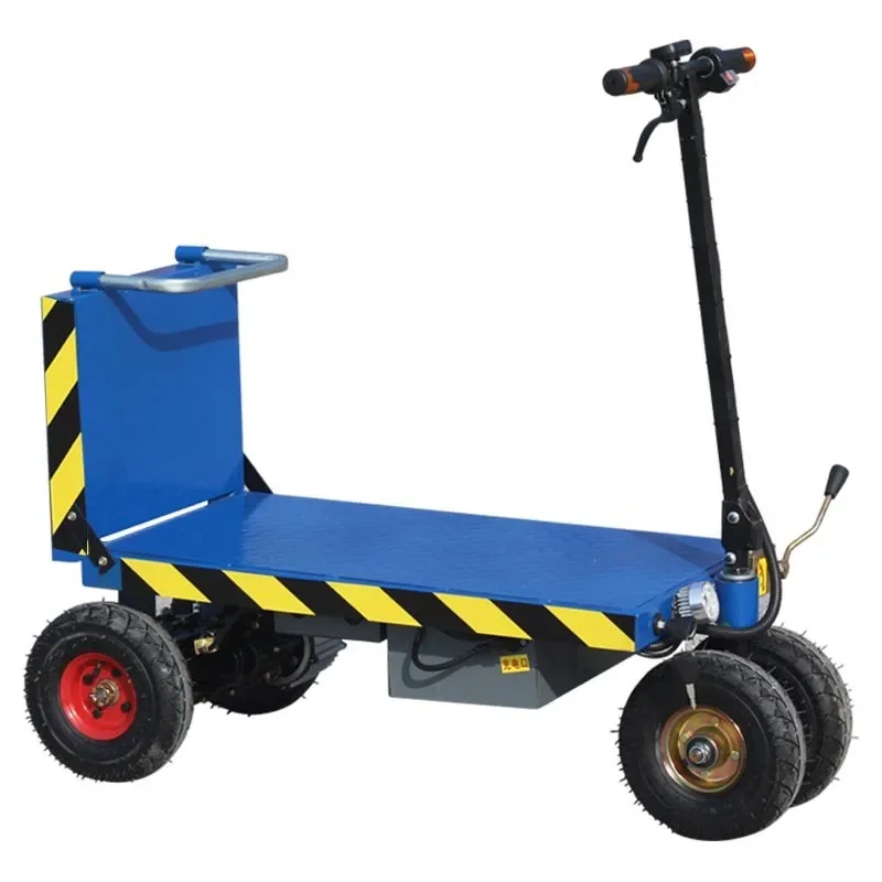 Folding electric flat car pulling cargo four-wheeled cart small removal car portable trolley