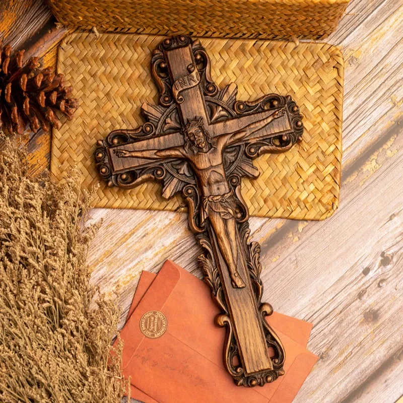 

Vintage Jesus Crucified Wooden Wall Cross,Religious Catholic Image Statue