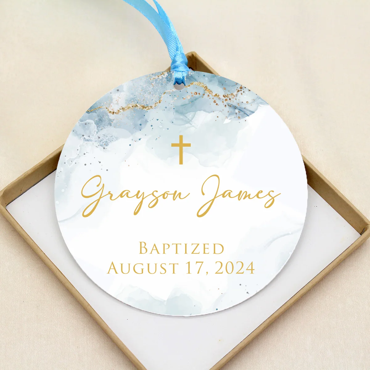

Personalized Porcelain Ornament- Baptism Gift for Boy - Custom Christening Gift