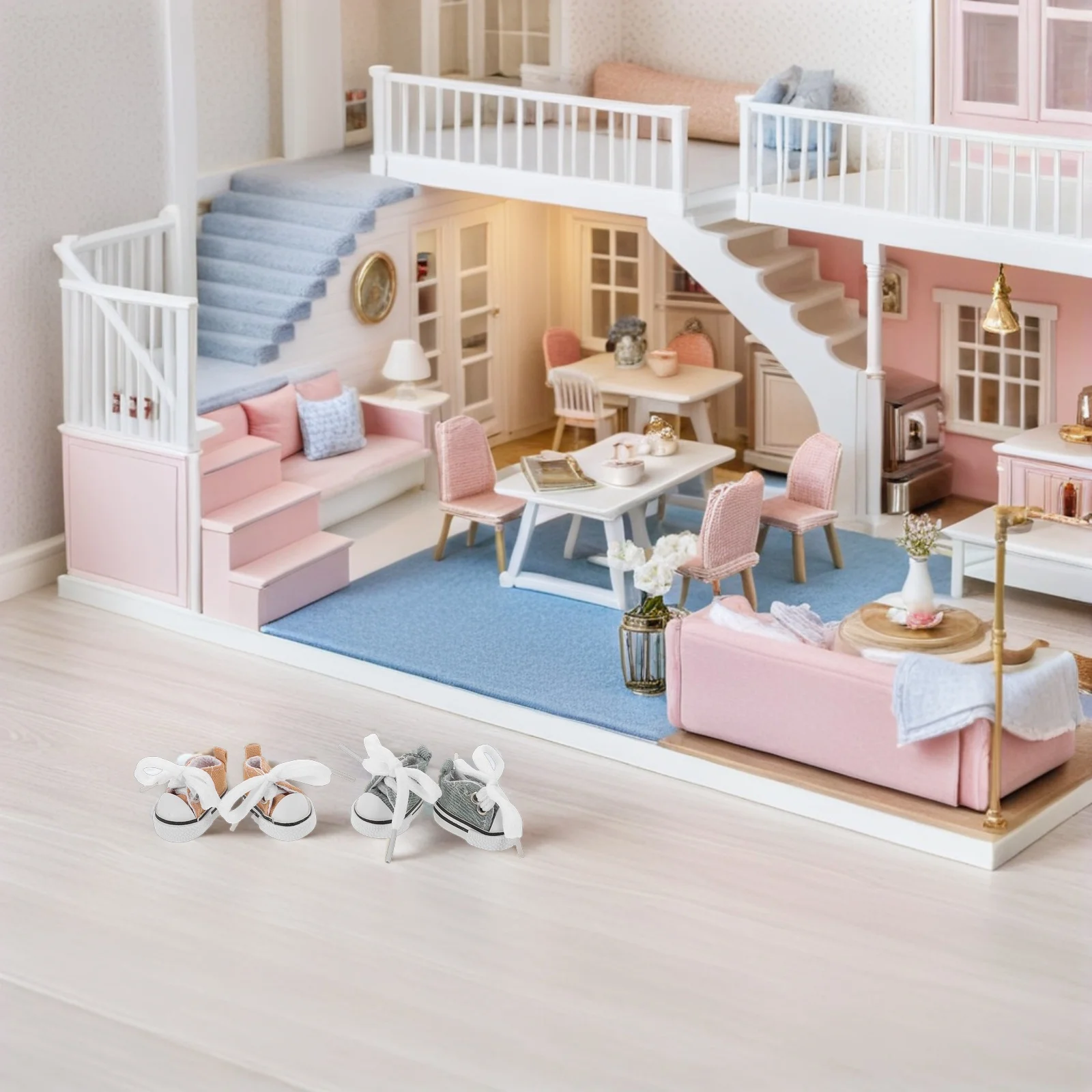 

2pcs Mini Shoes 17Cm Canvas Sneakers For Dress Up Footwear Accessories Decor For Bjd Dollhouse Party Outfit Collection