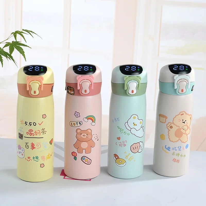 

New 316 double-layer stainless steel smart thermos cup high-value student straw cute cartoon water cup wholesale