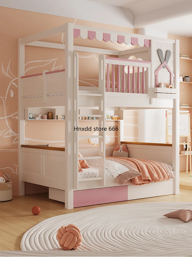 Simple raised guardrail parallel up and down multi-functional bed with storage