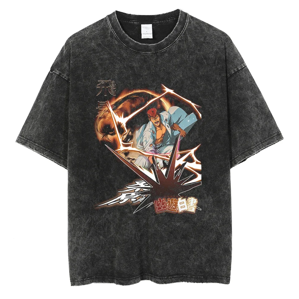

Men Washed Vintage T-shirt T-Shirt Streetwear Anime Graphic Print T Shirt Summer Short Sleeve Tshirt Harajuku Cotton Tops Tee