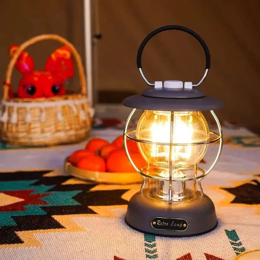Retro Portable Camping Lantern 4000mAh USB Rechargeable Tent Lamp 3 Adjustable Modes Hiking Fishing Emergency Lighting Power Ban