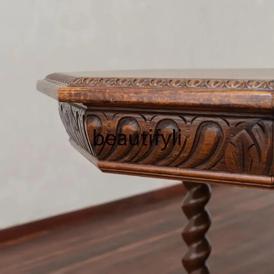 KK32 European retro solid wood carving old long   medium and ancient style apartment type household dining table