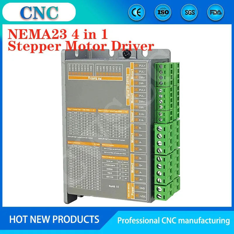 

New NEMA23 4-in-1 Stepper Motor Driver 4-axis Motor Controller Supports Single and Double Pulse Spontaneous Pulse and Auto Detec