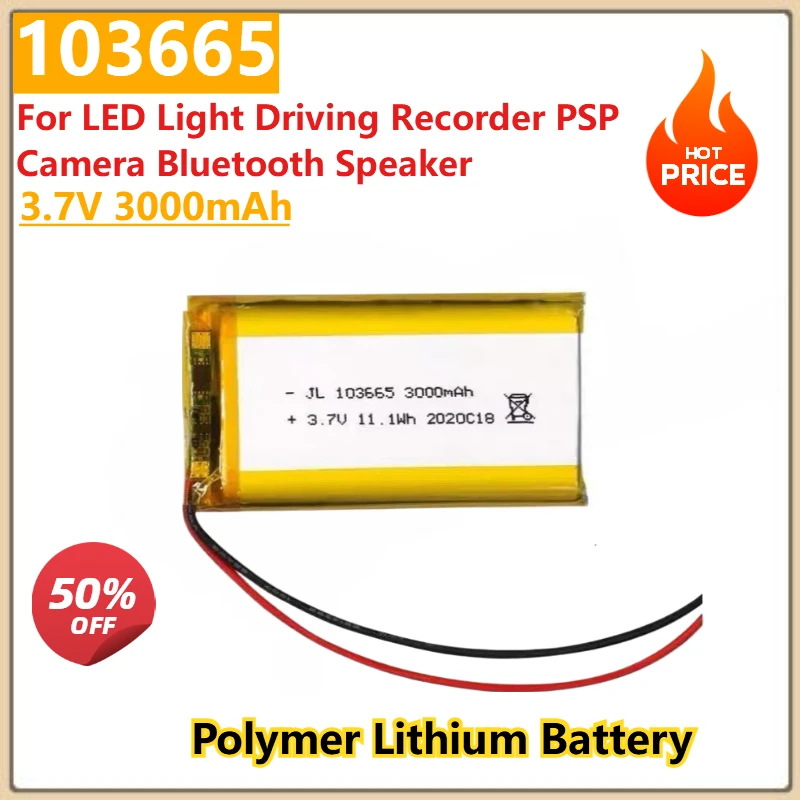 

103665 3.7V 3000mAh Battery Gps Polymer Lithium Battery For LED Light Driving Recorder PSP Camera Bluetooth Speaker