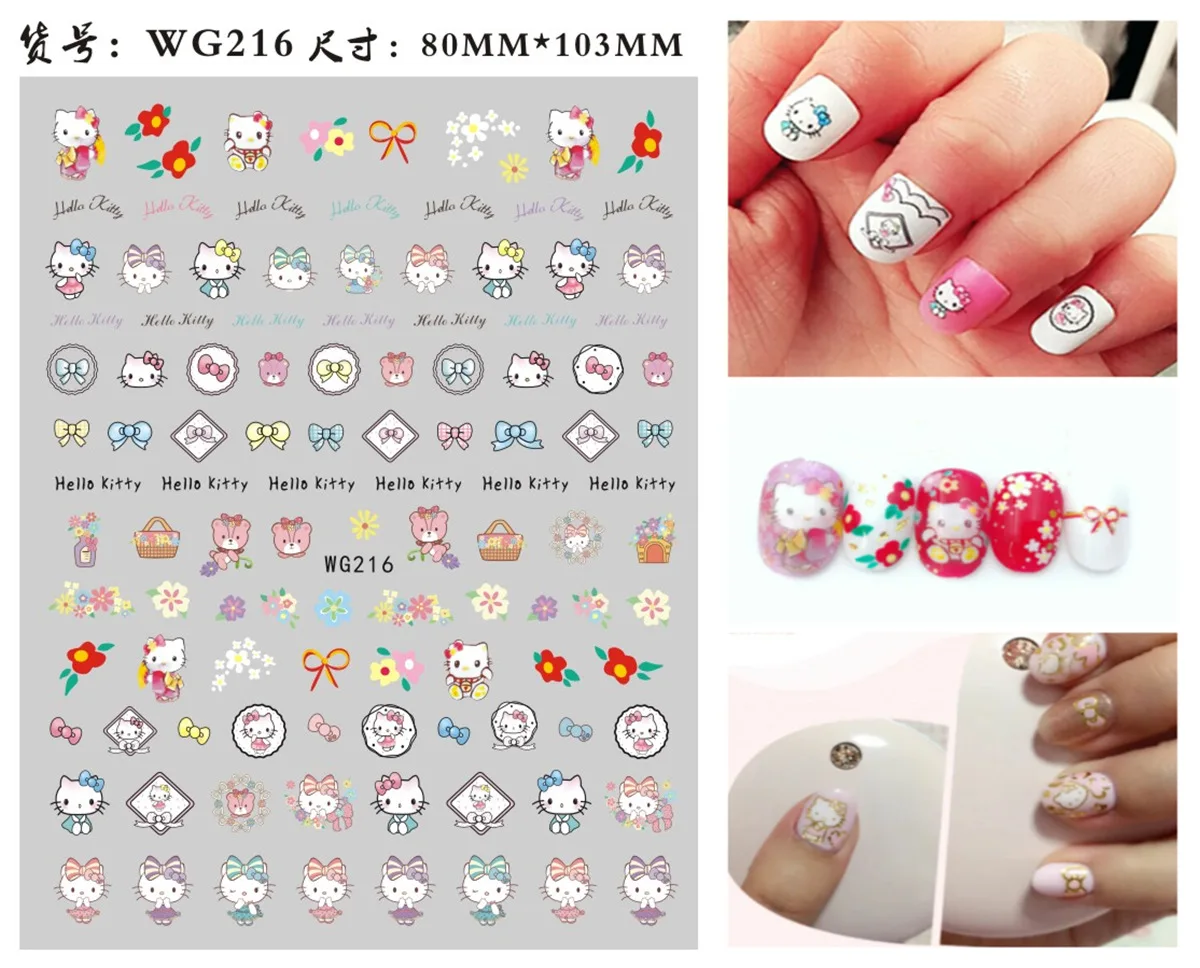 1 paquete 3D Sanrio Anime Hello Kitty Nail Art pegatinas Kawaii dibujos animados Kuromi Melody canela perro Pacha perro decoración de uñas pegatinas