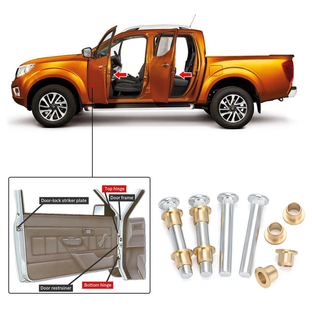 Car Door Hinge Pins Bushing Repair Assembly Kit Set For Nissan Navarra 1997-2005 D22 high strength corrosion-resistant