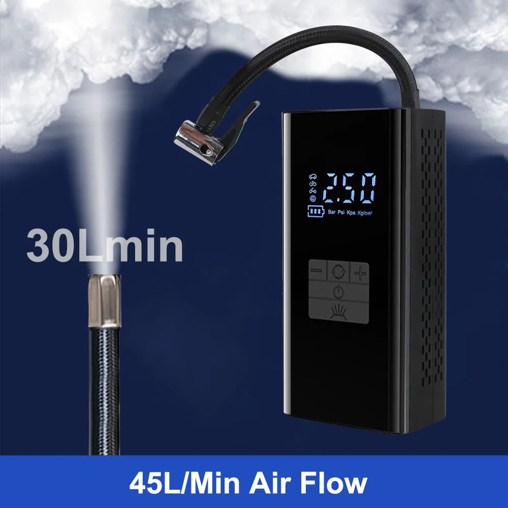 เครื่องอัดอากาศดิจิตอลพร้อมไฟ LED ไร้สาย JN058 Inflator แบบพกพายางปั๊มลมจอแสดงผล LCD เครื่องวัดความดันยางแบบพกพา