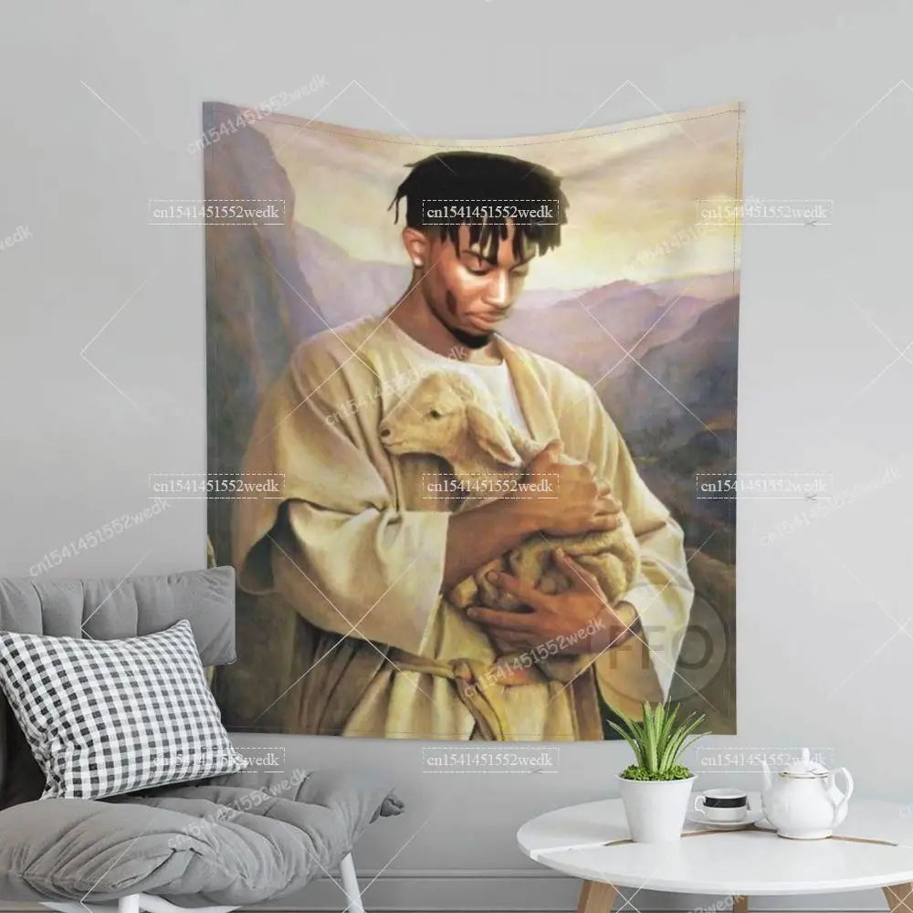 Tapiz cristiano Playboi Carti Meme, tapiz colgante de pared de cordero de Jesús, decoración estética de habitación, pintura de ilustración para dormitorio