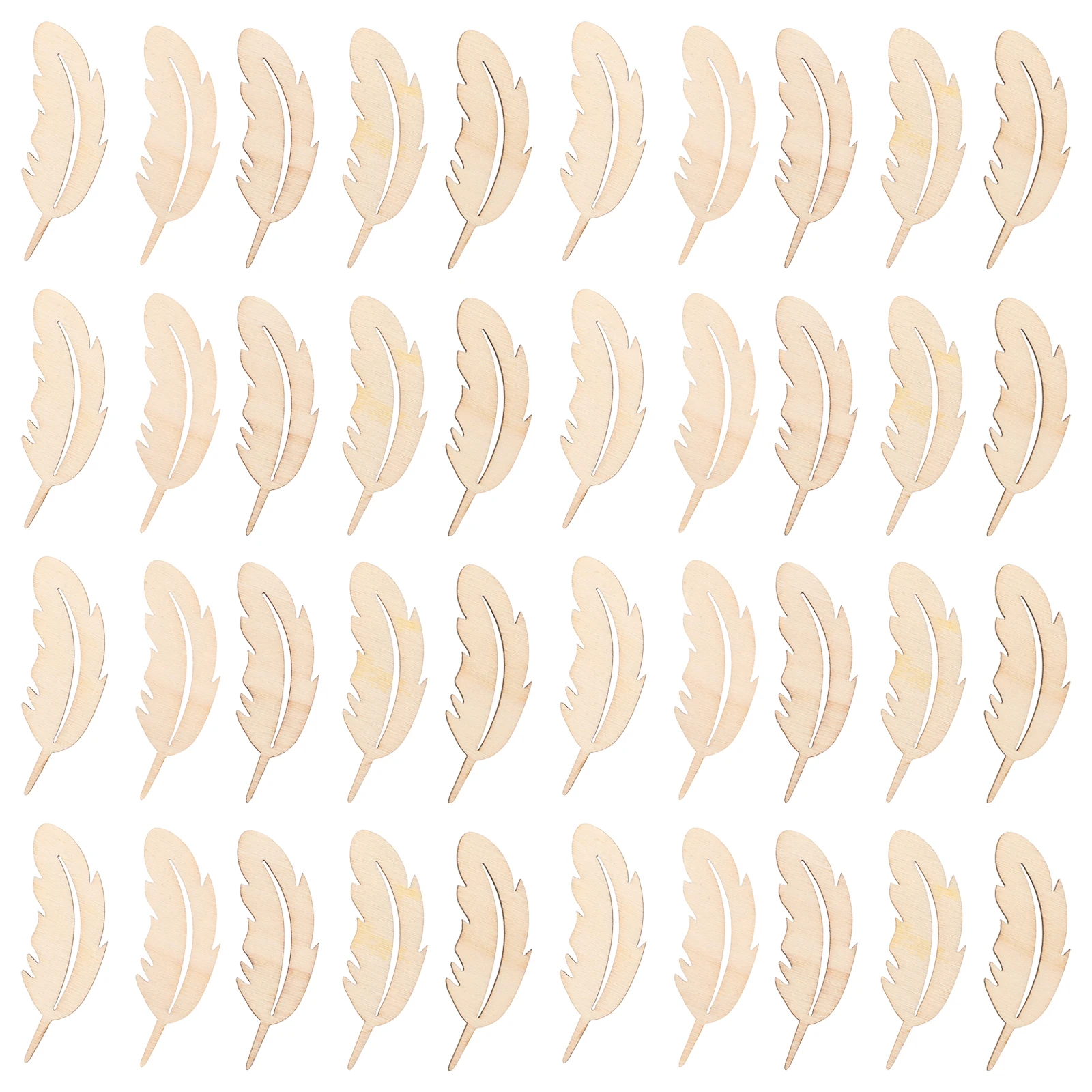 

50pcs Wooden Plume Slices Unfinished Natural Wood Cutouts Craft Embellishments Blank Plaque Tags Diy Home Decor Party