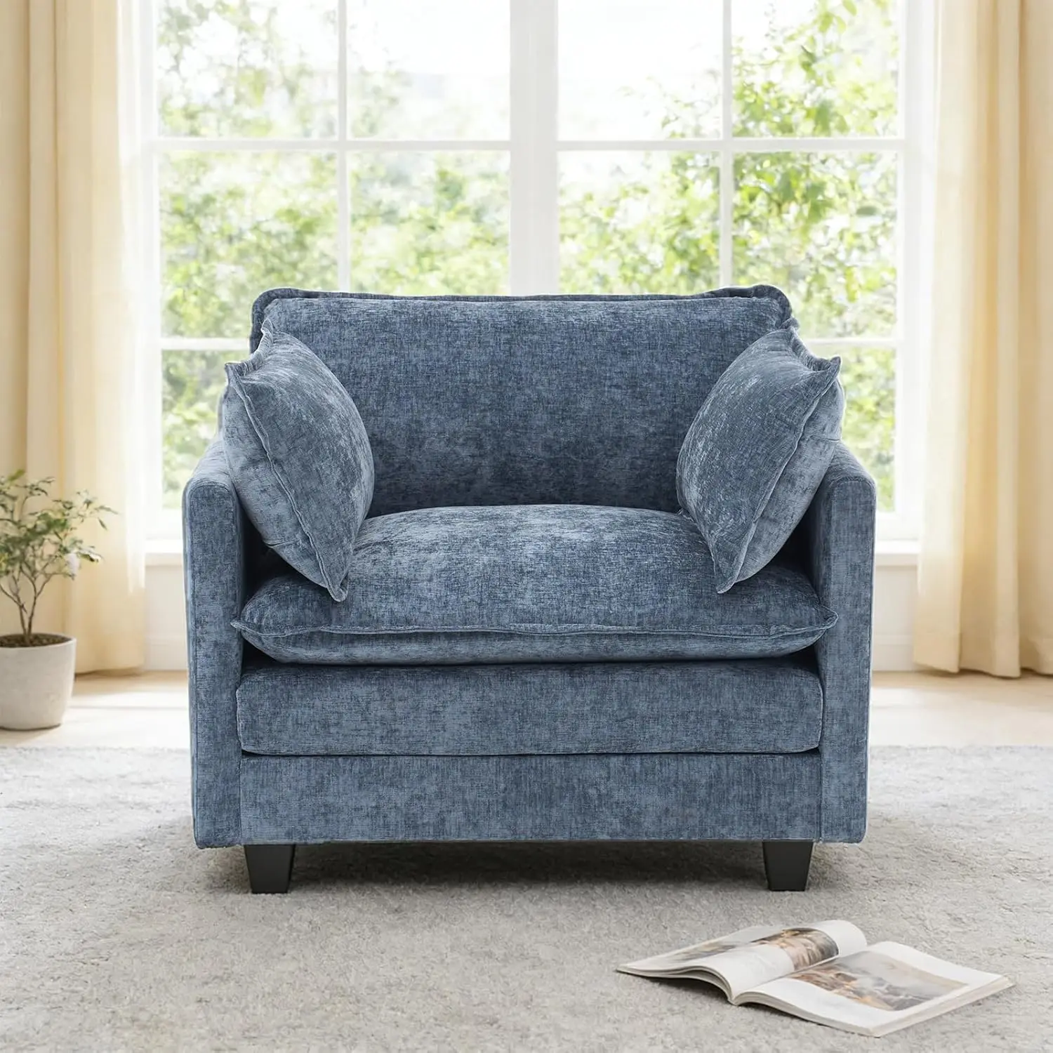 #Chenille Single Sofa Accent Spring & Double Foam Cushion Removable Cover