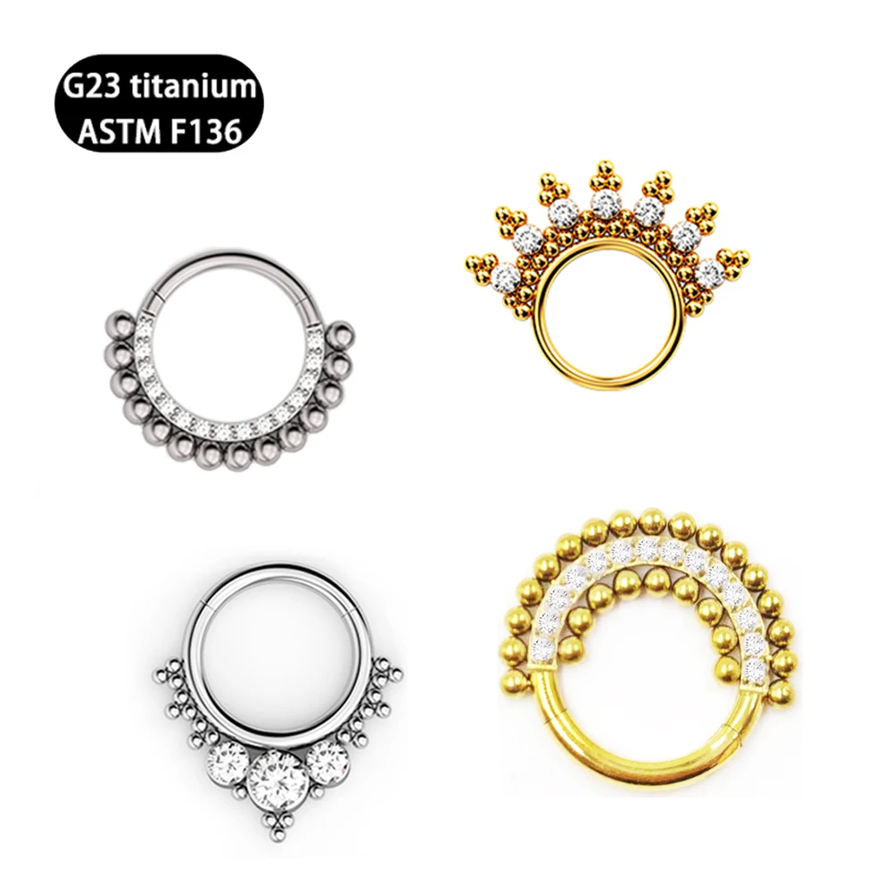 

F136 Titanium Hinged Segment Hoop CZ Small Nose Ring Earring Clicker Ear Cartilage Tragus Helix Labret Lip Piercing Body Jewelry
