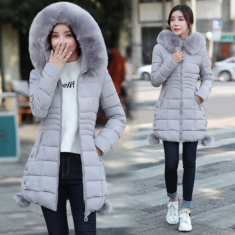 

2025 winter new cotton-padded female slim-fit medium and long-sleeved jacket cotton-padded hooded cotton-padded jacket