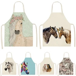 Cartoon Animal Style Apron Ladies For Women Apron Horse Pattern Sleeveless Cotton Polyester Aprons Home Cooking Aprons Custom Bi