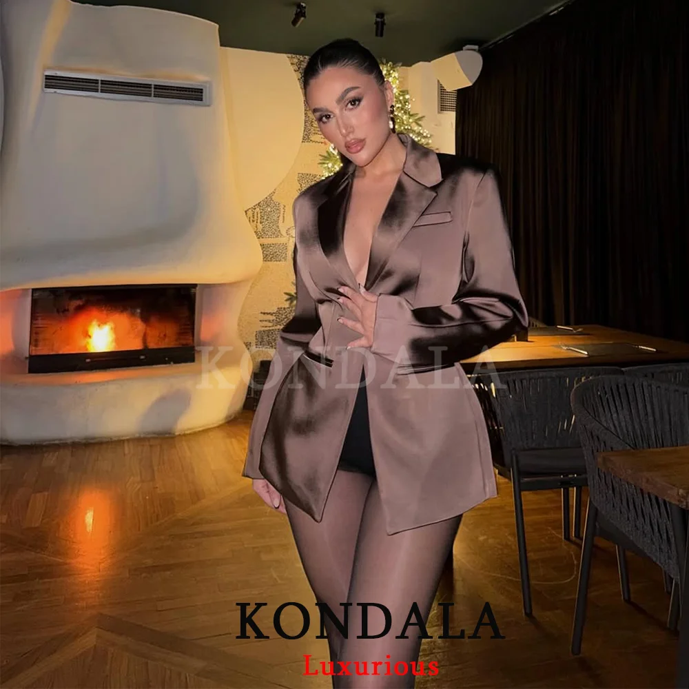 KONDALA セクシーでシックなサテン女性ブレザー背中の開いた長袖パーティージャケットファッション 2026 春イブニングクラブ女性エレガントなブレザー