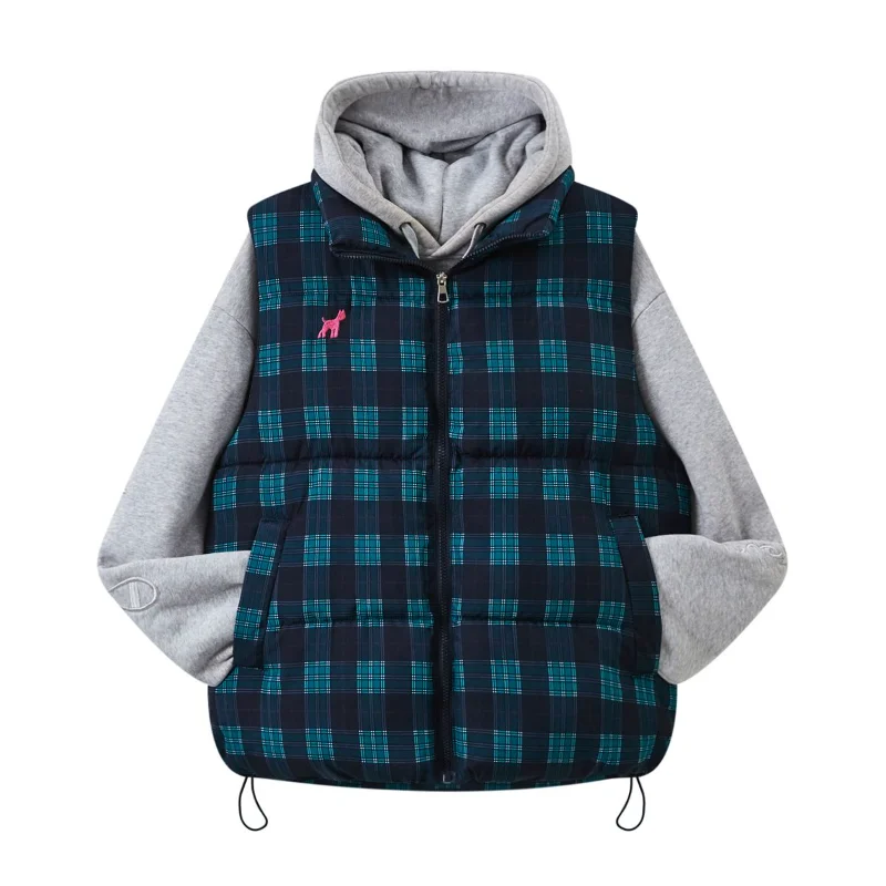 

Новый женский модный универсальный жилет без рукавов с воротником-стойкой и карманом на молнии в клетку