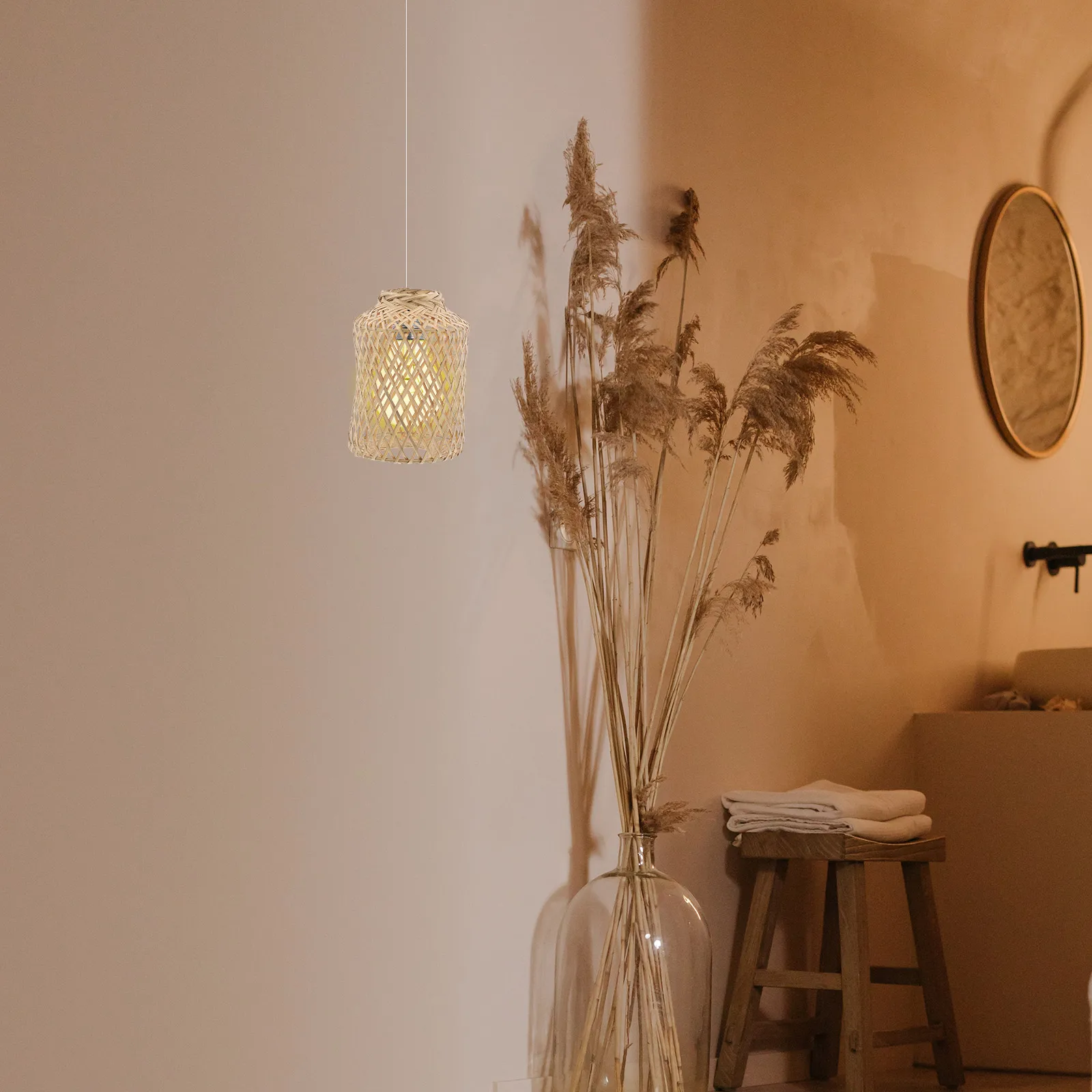 

Bamboo Lampshade Hand-woven Cover for Bedroom Room DIY Hanging Light Shades Small Size Practical Retro Style Woven