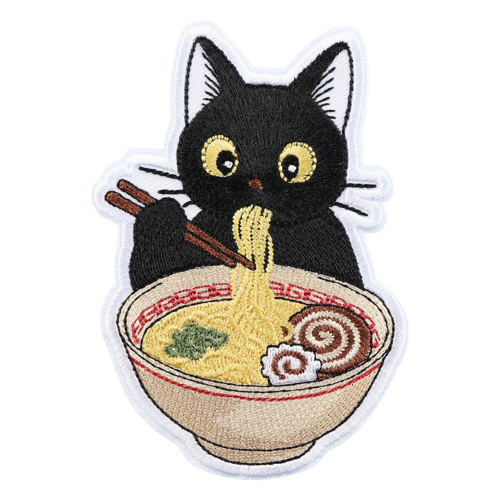 Cute Black Cat Ramen Embroidered Patch Iron On/Sew On Versatile for Repairs Decoration DIY Creation Perfect for Clothes Jackets