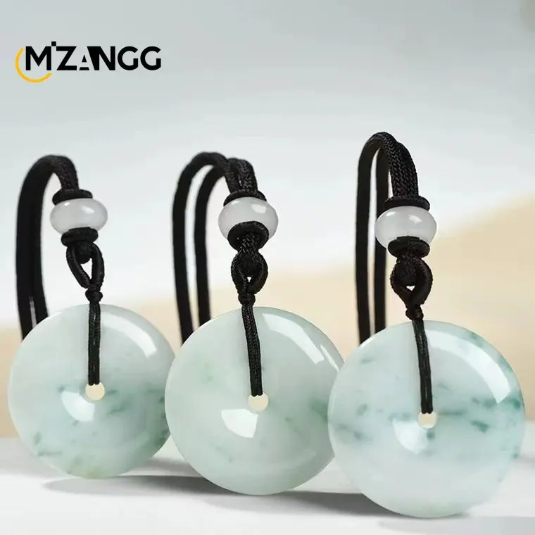 Natural A Goods Jade Peace Buckle Pendant Round Ice Kind Floating Flower Jadeite Necklace Lucky Amulet Gift for Men and Women