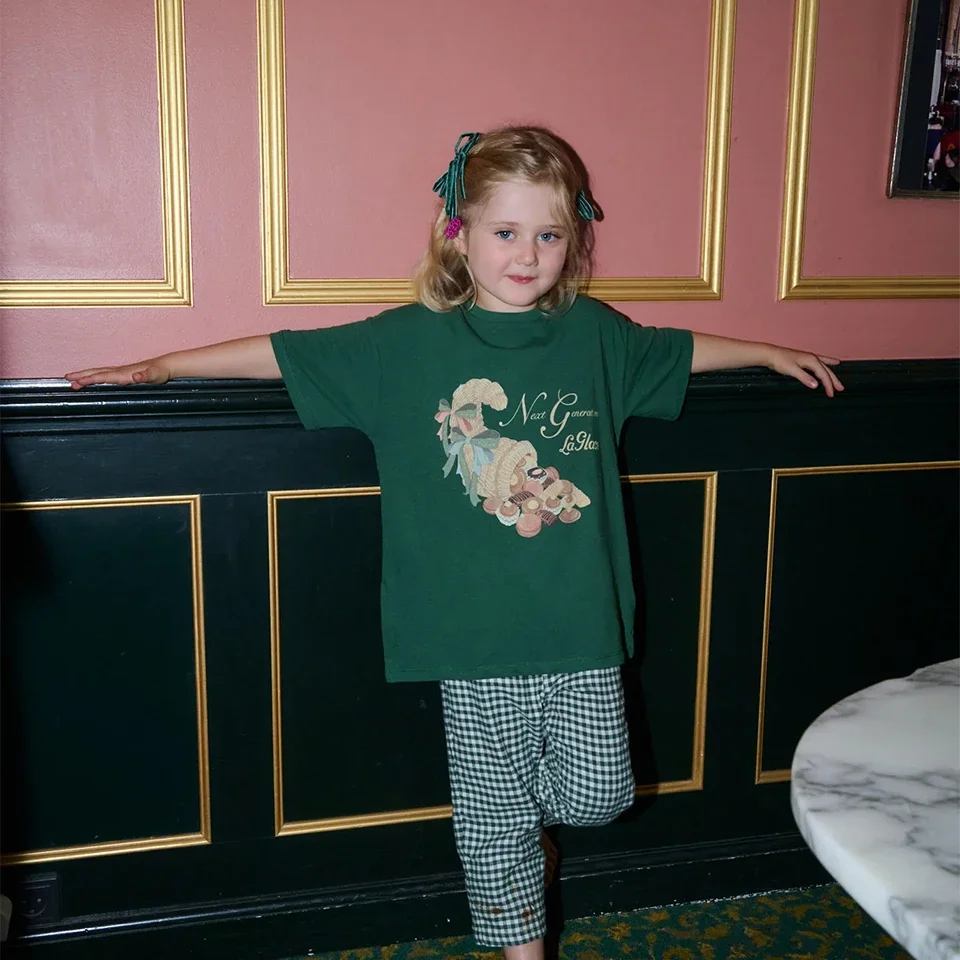 

2026 KS, весенние футболки с принтом десертного торта для девочек, толстовки с героями мультфильмов для маленьких мальчиков, штаны, детская футболка на день рождения, комплект детской одежды