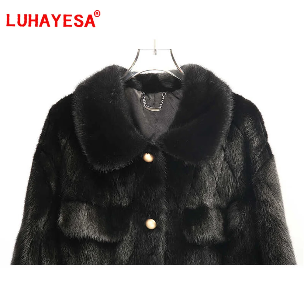 LUHAYESA-Chaqueta de piel de visón de lujo para mujer, ropa de piel de visón auténtica de alta calidad, color negro, novedad de 2024