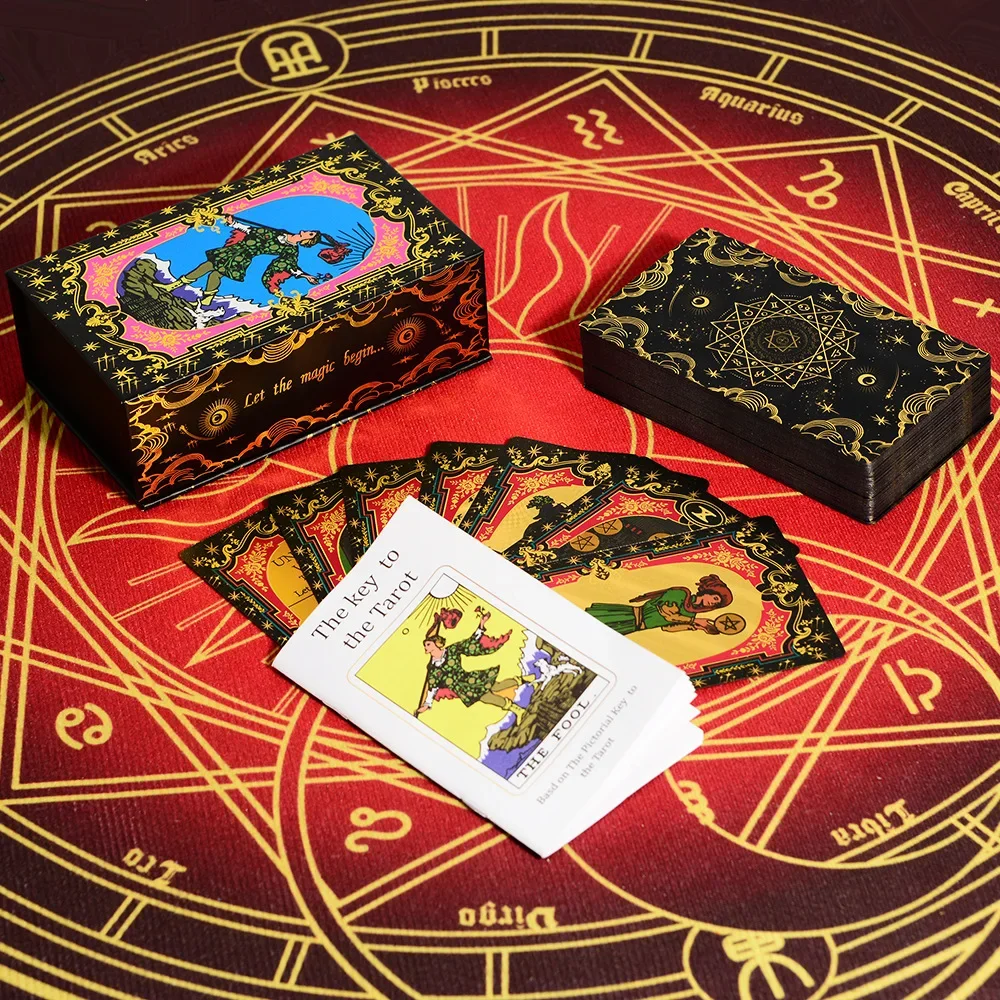 Gold Foil Tarot Cards Gloden Rose Red Black Flower Oracle Divination Plastic Waterproof manual book wait divination card