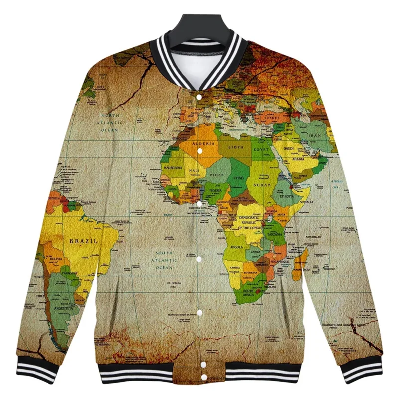 World map 3D print zip up baseball jacket men bomber jacket outerwear streetwear hip hop baseball uniform casual tracksuit oi786