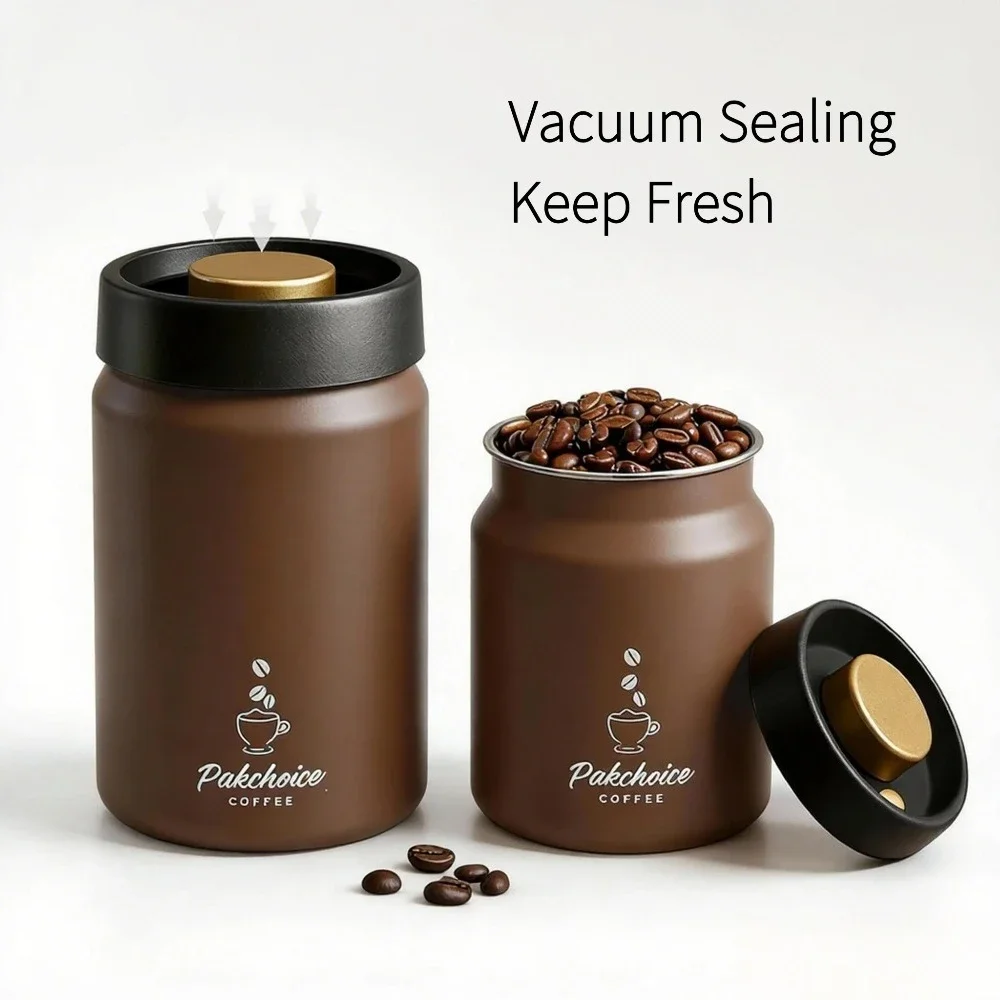 Vacuum Coffee Bean Jars Container Stainless Steel Airtight Canister Light-proof Tea Spice Food Storage Jar Kitchen Storage Tools