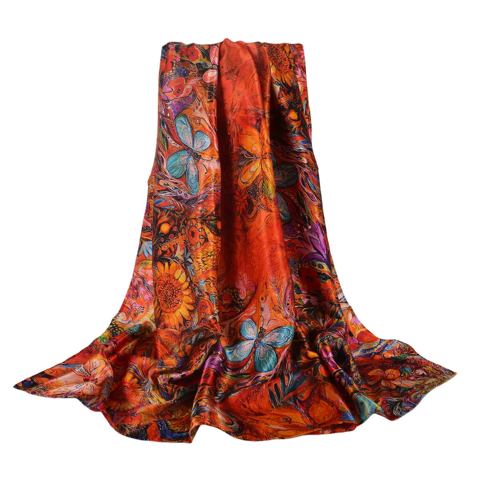 

BYSIFA| Spring Fall Women's Silk Scarves Hijabs Elegant Red Square 100% Mulberry Silk Neck Scarf Shawl Printed Headscarf 110cm