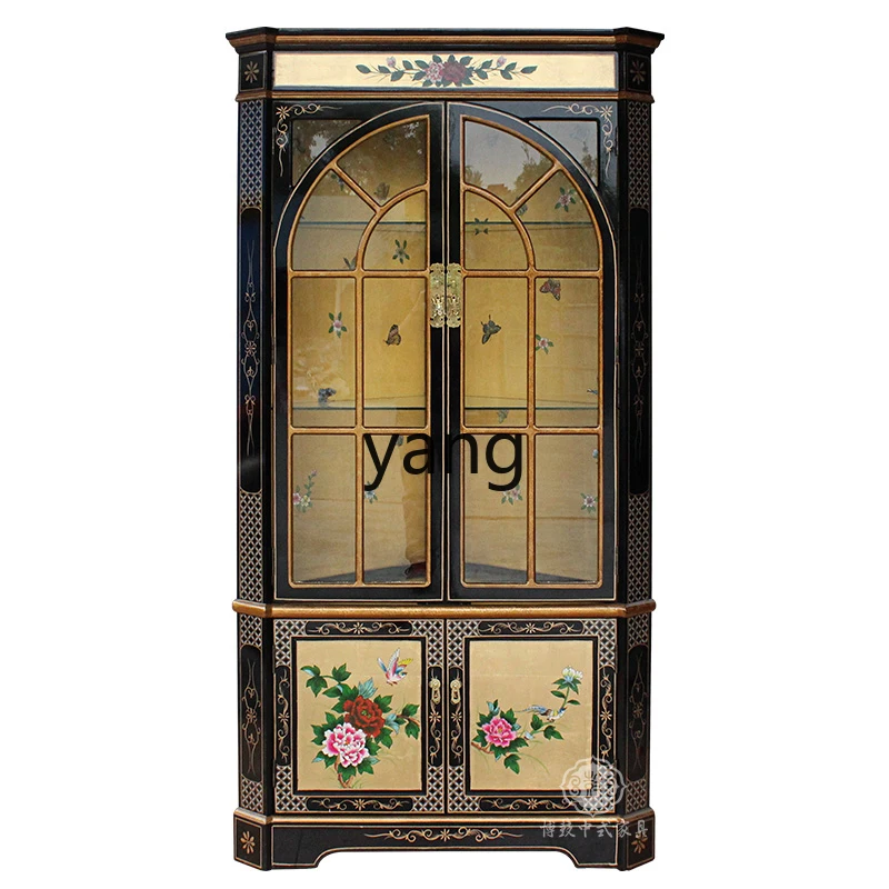

LH modern Chinese living room with door solid wood wine cabinet gold foil painted locker
