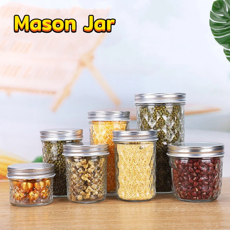 Glass Bottle Mason Jars with Lid Kitchen Empty Canning Jar Containers Durable Easy to Clean Sealed Tea Coffee Sugar Storage Jars