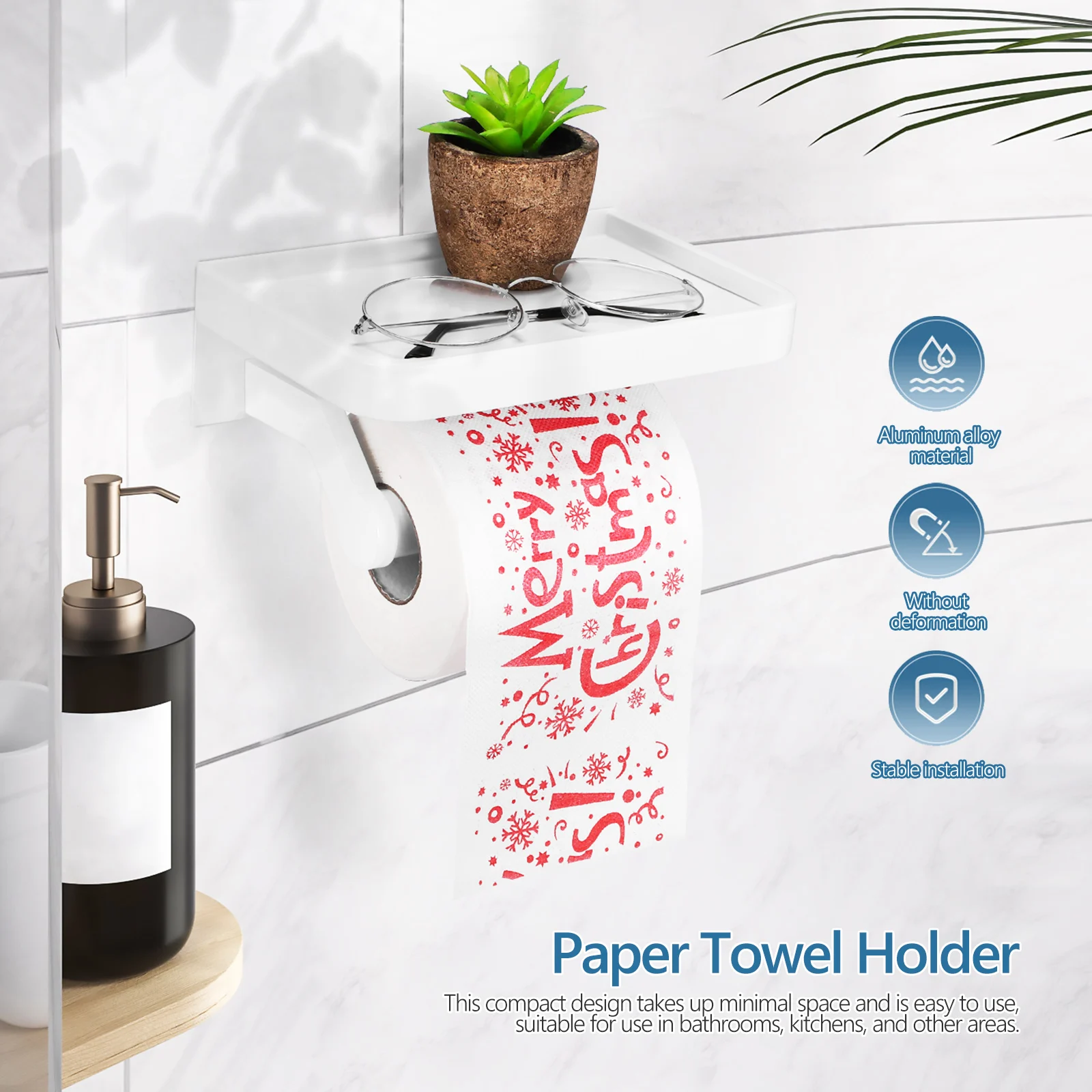 

s White Toilet Paper Holder Durable Aluminum Strong Capacity Easy Adhesive Wall Mount Bathroom Storage Tissue