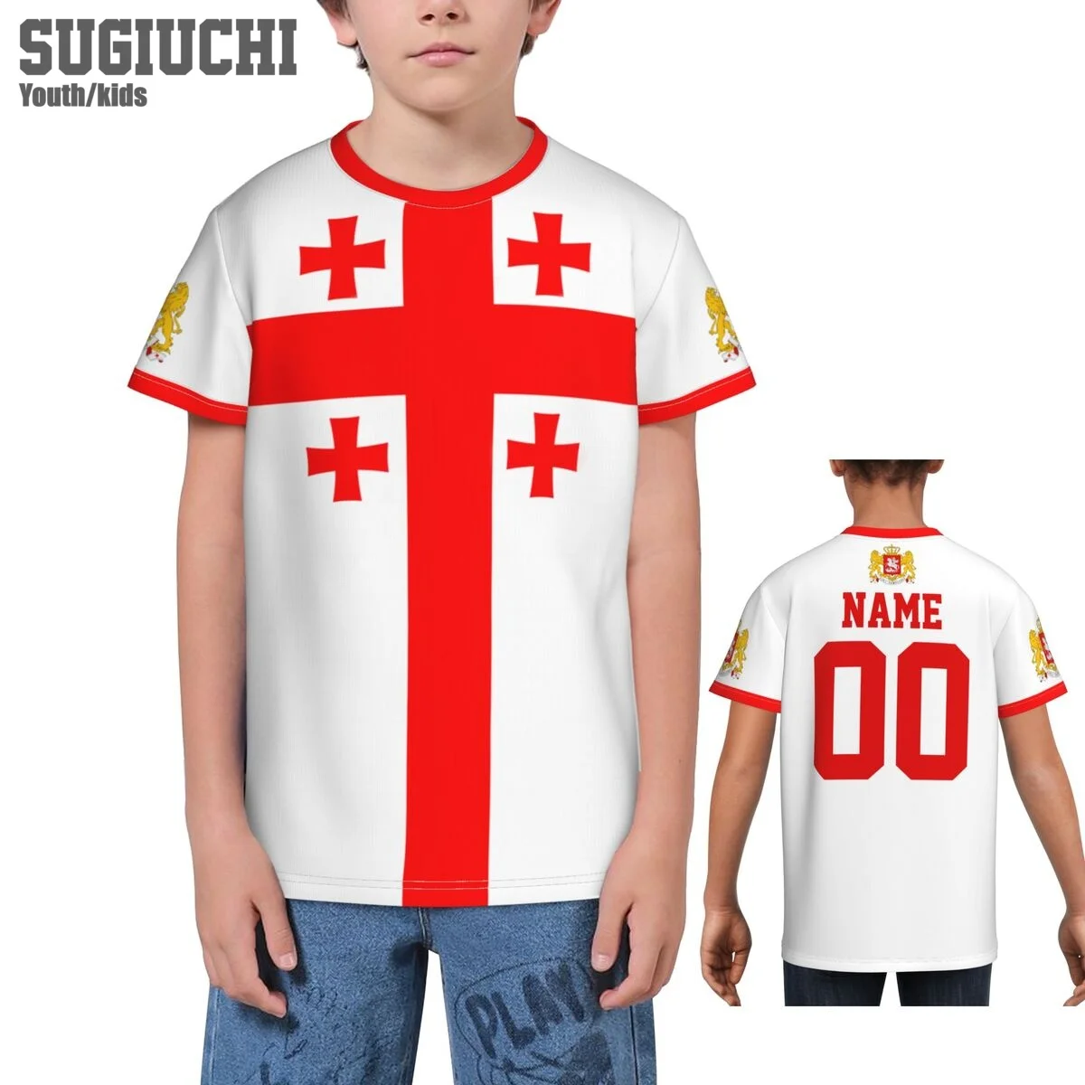 Custom Name Number Georgia Flag Emblem 3D T-shirts For Kids Youth Boy/Girl Tees Soccer Football Fans Gift T shirt