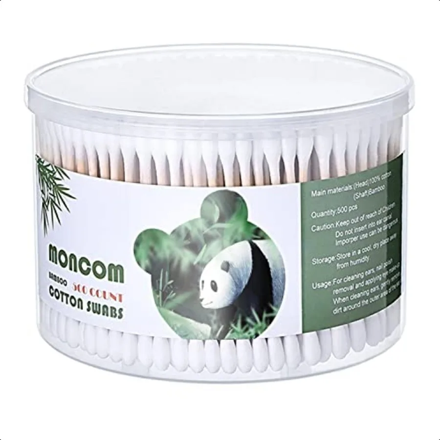 MONCOM cotons-tiges 500 unités Double rond épais conseils biodégradable écologique solide bâtons de bois cotons-tiges pour oreilles fermes