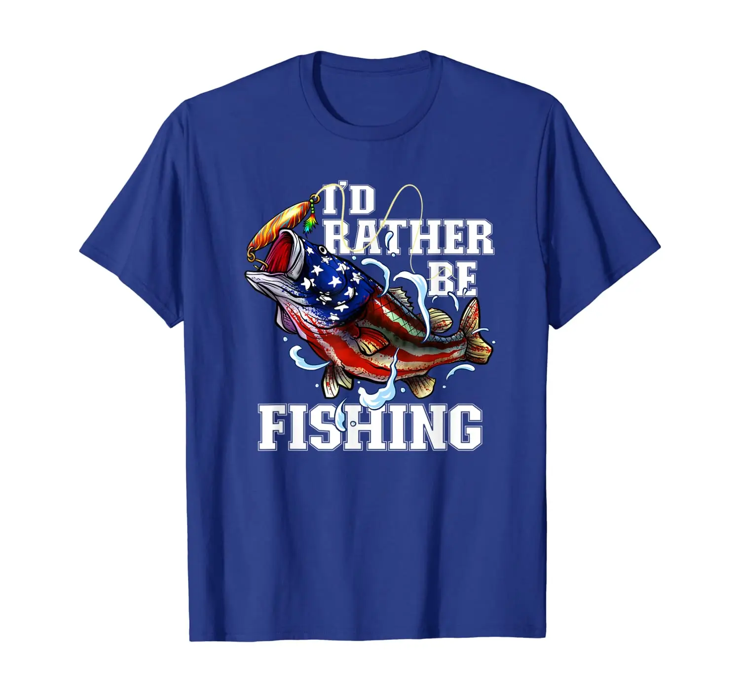 I'd Rather Be Fishing. American Flag Large Mouth Bass T-Shirt Summer Cotton Short Sleeve O-Neck Men's Casual T Shirt New S-3XL