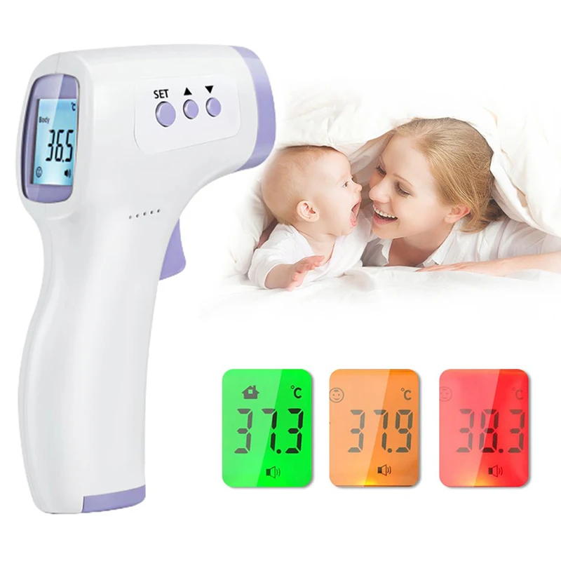 Forehead Infrared Thermometer Digital LCD Fever 1s Measurer for Child Adults Portable Non Contact Termometro Tri-color Backlight